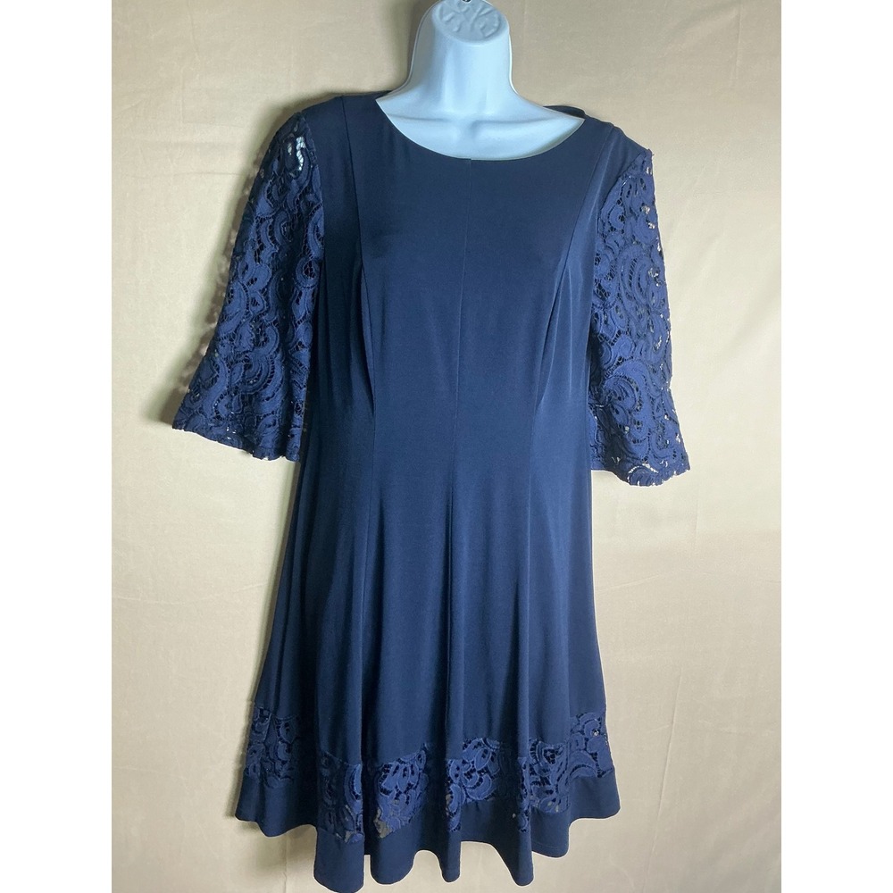 Jessica Howard Navy Blue Lace Bell Sleeve Fit and Flare Dress Size 10